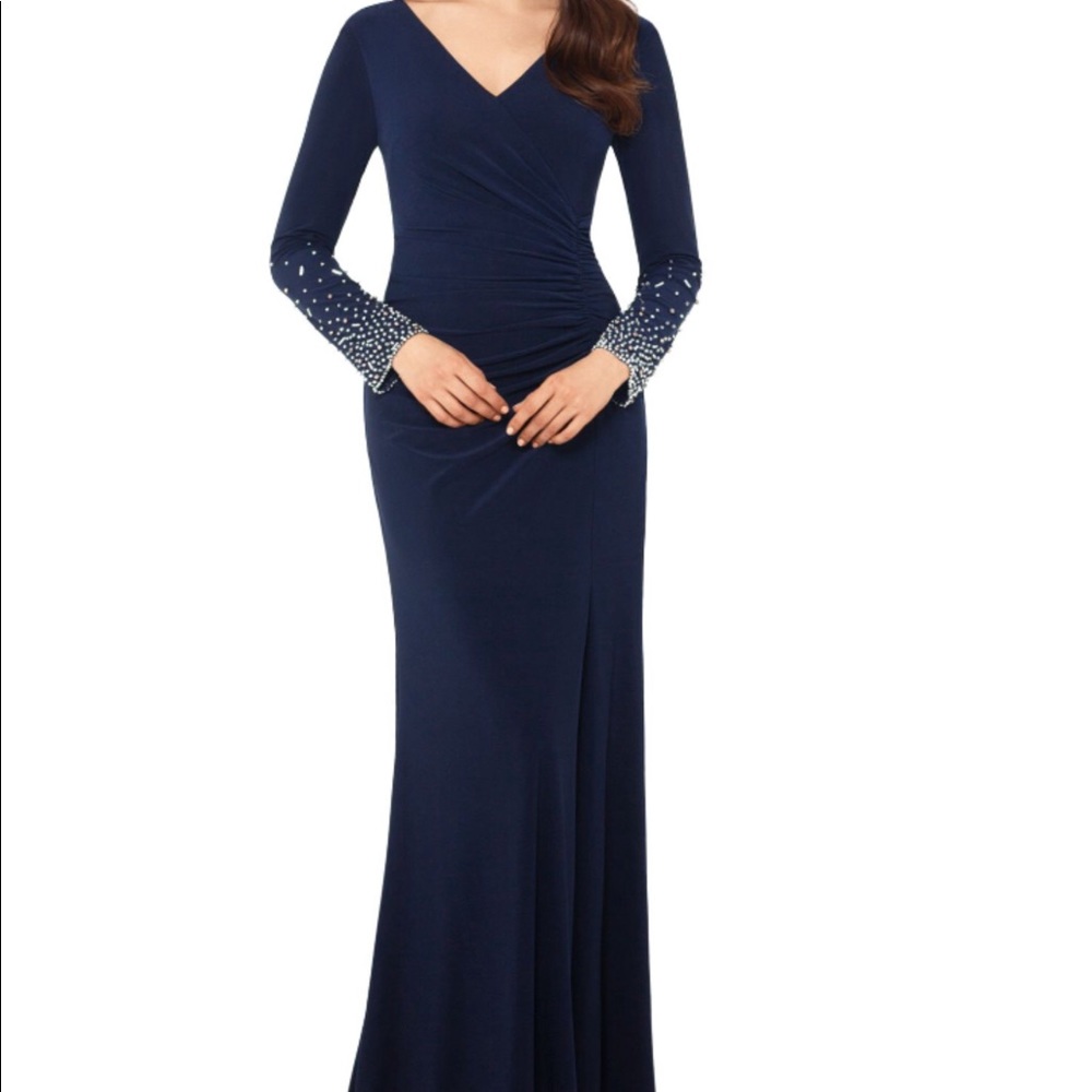XSCAPE Navy Gown - 10P stretchy, comfortable, flattering, two tone bling